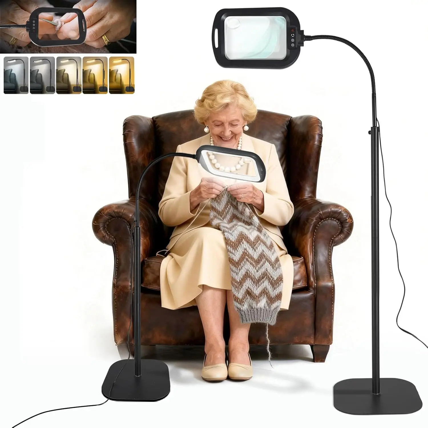 

Лупа 10X/30X с подсветкой и напольной подставкой, гибкая лампа на гибкой штанге для чтения, рукоделия, шитья