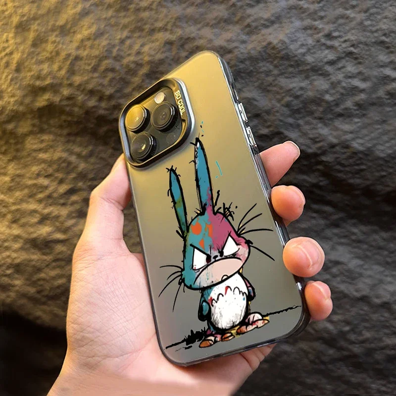 For iPhone 16 Pro Case Anger Rabbit Duck Design TPU Basic Case For iPhone 16 Pro Max 15 14 Plus 13 12 11 Matte Hrard Back Cover