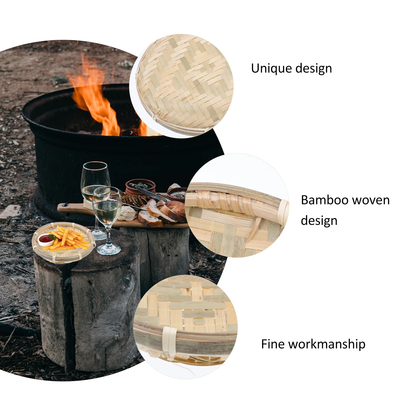 

Bamboo Woven Dessert Plate Pastoral Style Snack Storage Tray for Cake Pastry Serving Food Container Ideal for Party Home