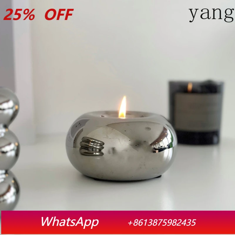 

LH modern electroplated ceramic candle holder ornament, round candle holder desktop home decoration