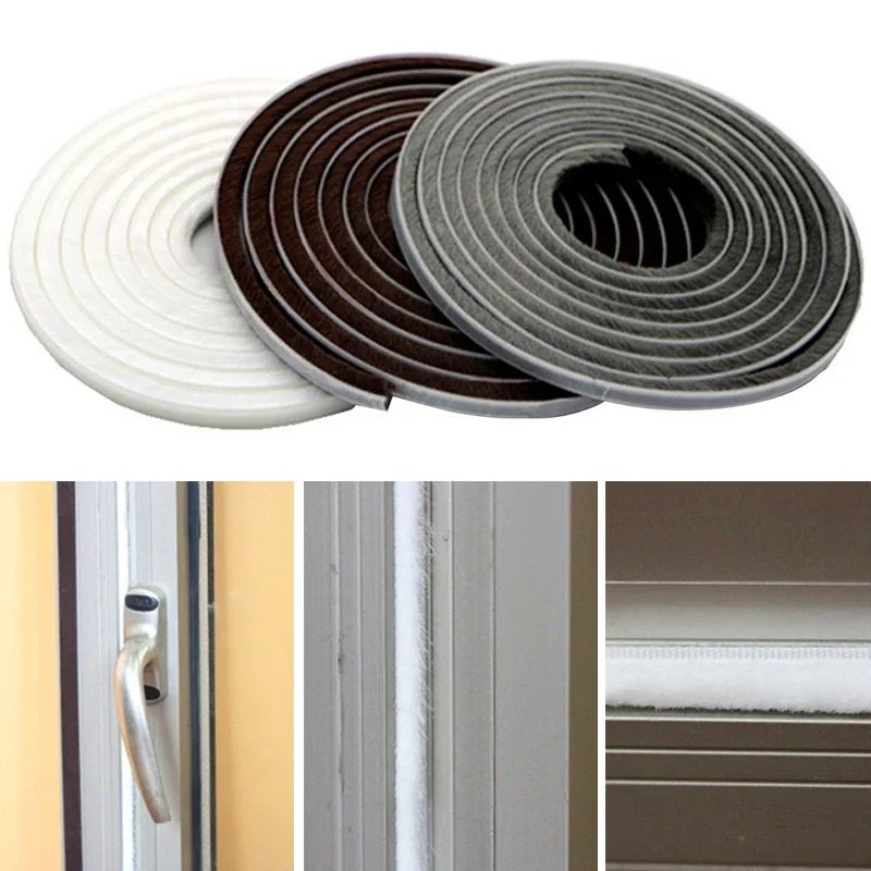 5M Length Self Adhesive Seal Strip Door Draught Excluder Window Pile Seal Film Door Brush Weather Strip for Door Protector Strip