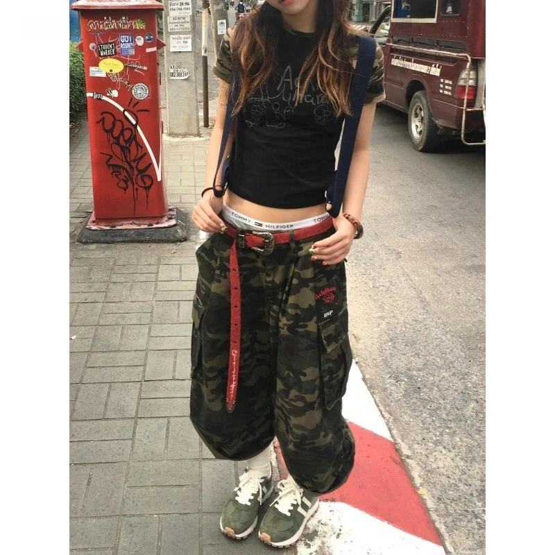 Vintage High Waist Loose Jean Shorts Y2K Wide Leg Baggy Camouflage Denim Shorts Summer New Mens Womens Casual Streetwear Shorts