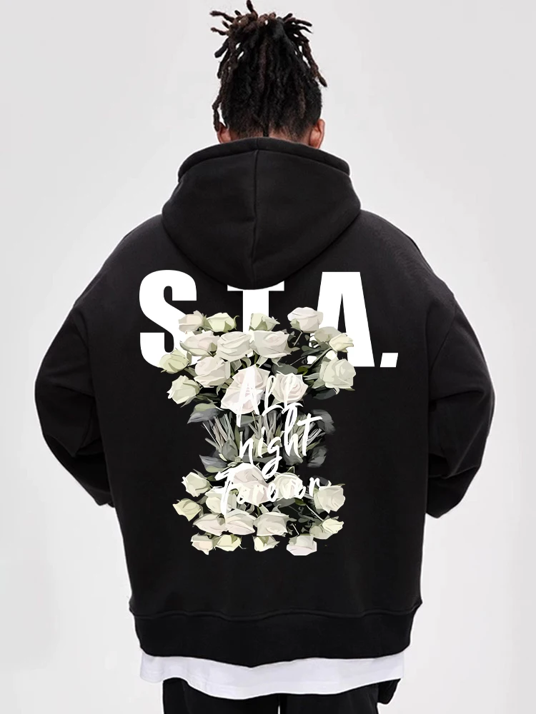 

New Hooded Men's and Women's American Hoodie Heavy Baggy Fashion Flower and Pile Thick Autumn and Winter 100% Cotton Top