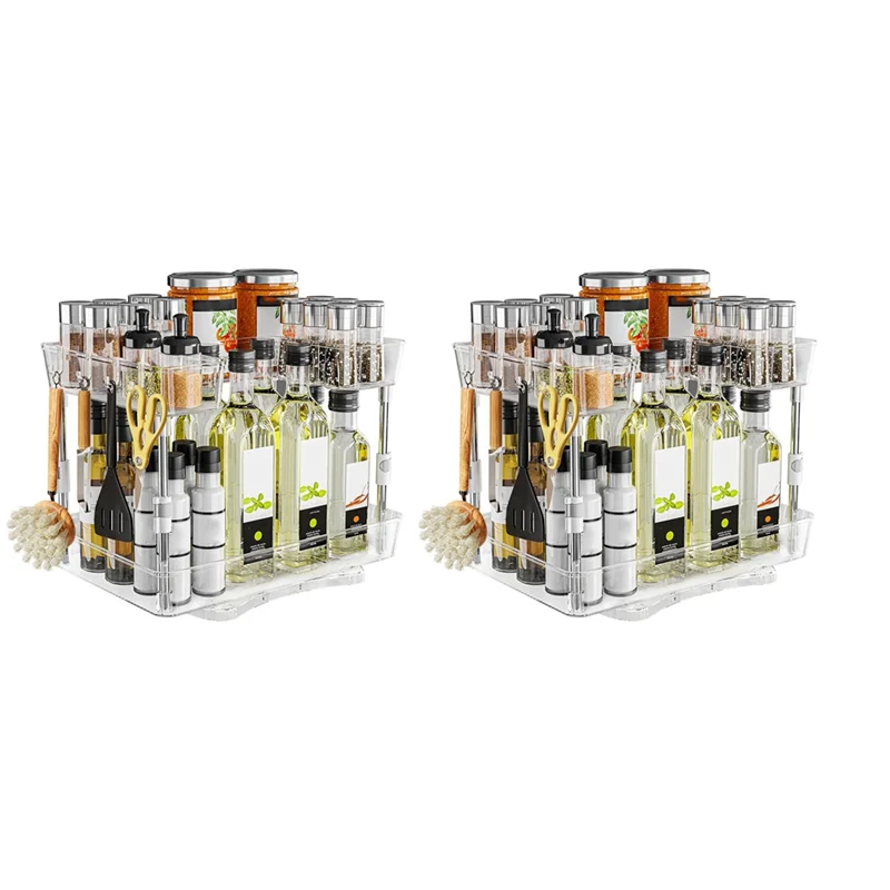 

Two-Pack Double-Layer Multi-Function Rotating Rack For Home Kitchen, Includes Adjustable Hooks