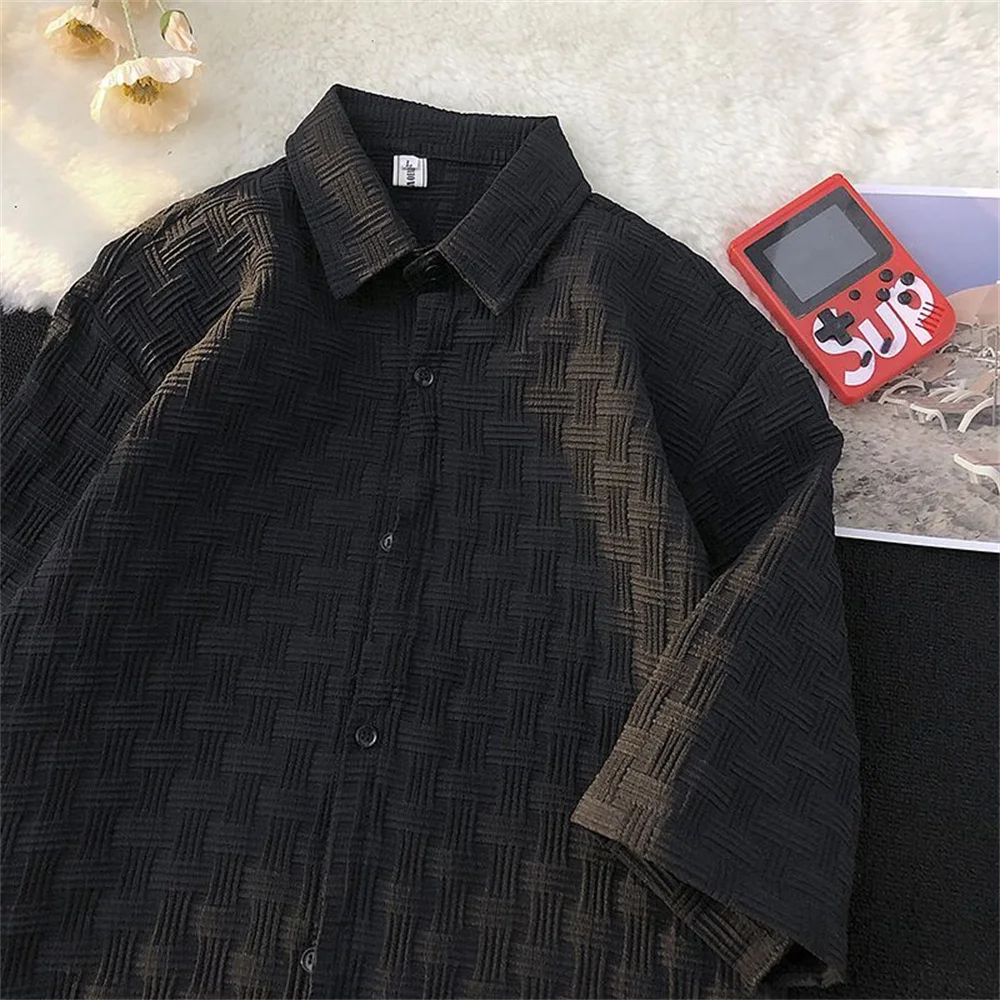 Quinta estate manica corta porto giorno abbigliamento uomo Casual moda marca sottile camicia a maniche Waffle i