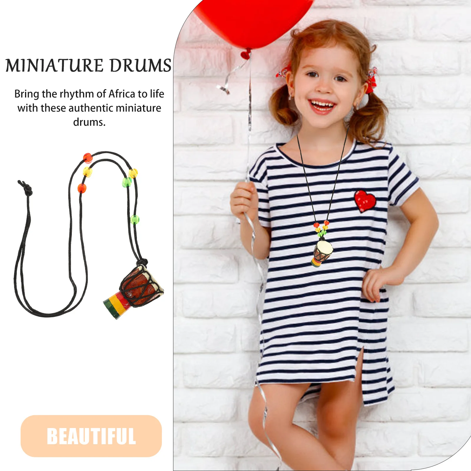 

African Drum Necklace Mini Wooden Handmade Percussion Instrument Traditional Music Gift For Kids Home Office Decor Display