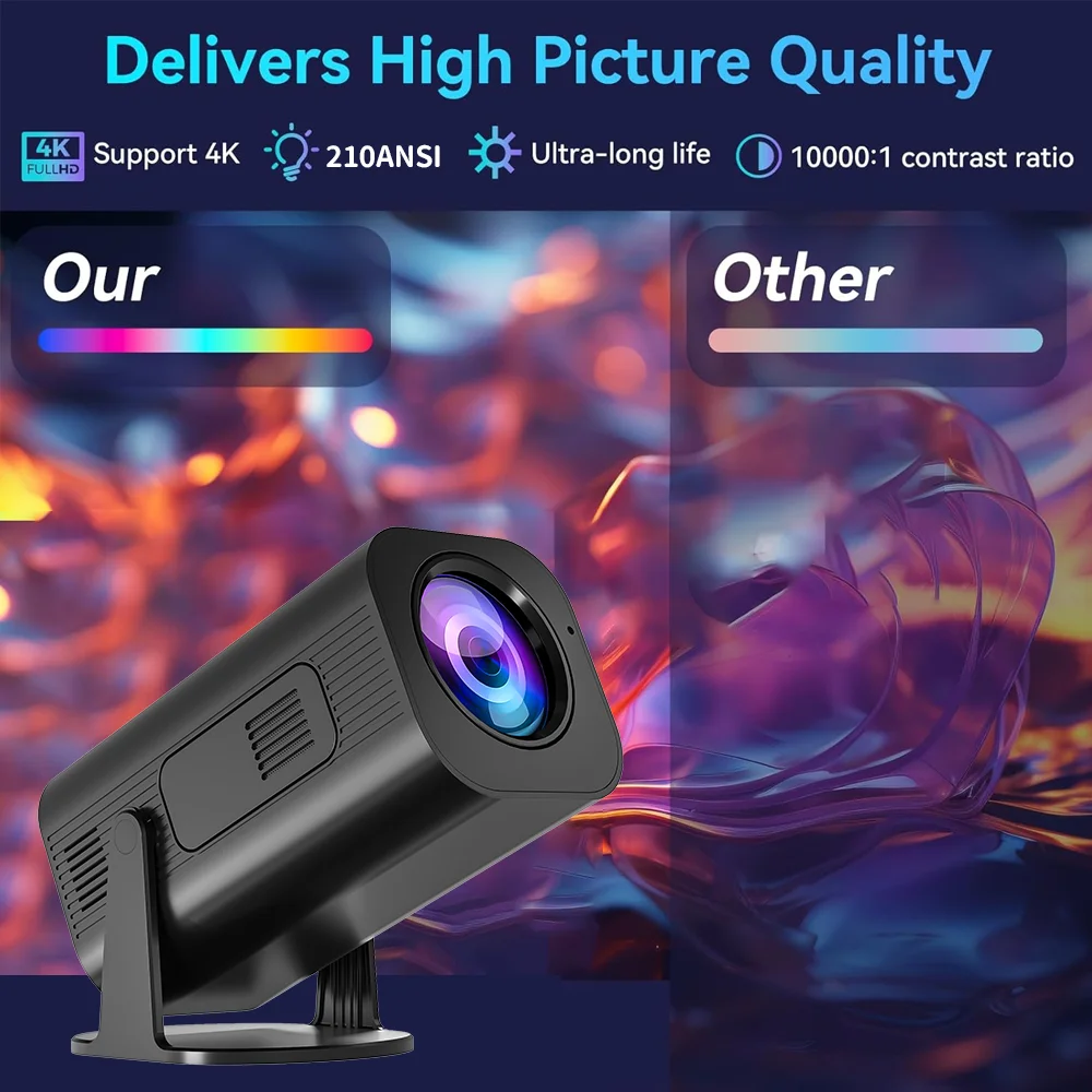 Proyector Full HD Android 11 210Ansi WiFi 6 y Bluetooth Cine en casa Mini proyector de haz portátil Reunión Video Bolsillo al aire libre