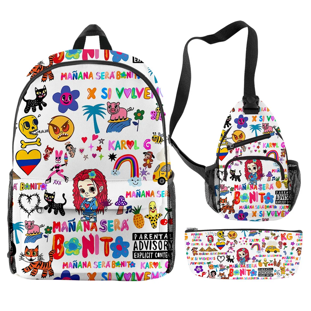 

Karol G Manana Sera BonitoI Backpack 3pcs/Set pupil Student Schoolbags Trendy Travel Laptop Backpack Chest Bag Pencil Case