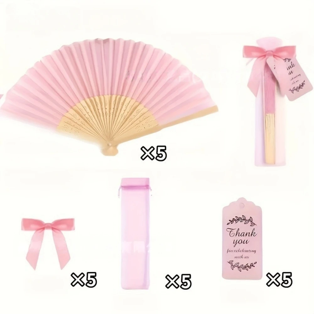 5-20 Pcs Antique Pink Tag Gauze Bag Tassel Combination Fan Set Valentine's Day Wedding Anniversary Birthday Carnival Party Gift
