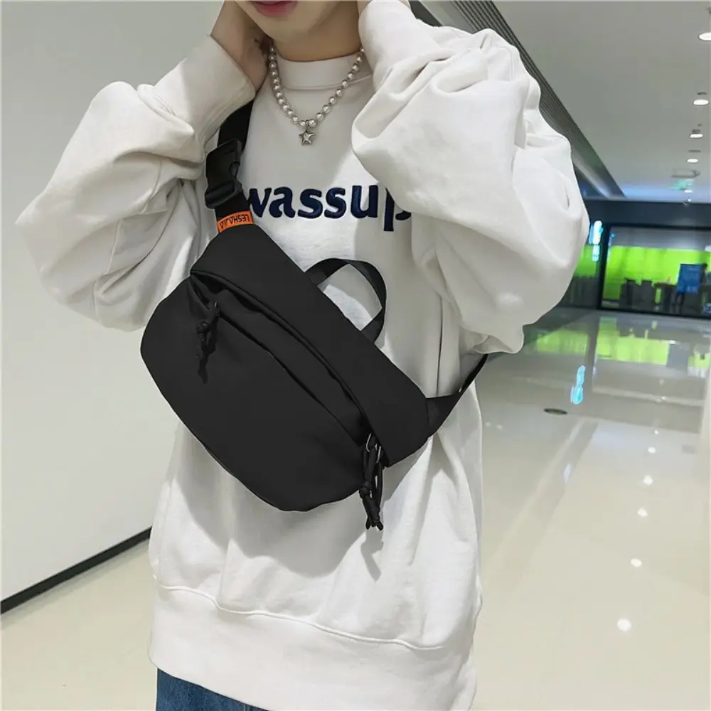 Solid Color Men Shoulder Bag Casual Nylon Zipper Sports Chest Bag Storage Pounch Large Capacity Travel Mini Backpack