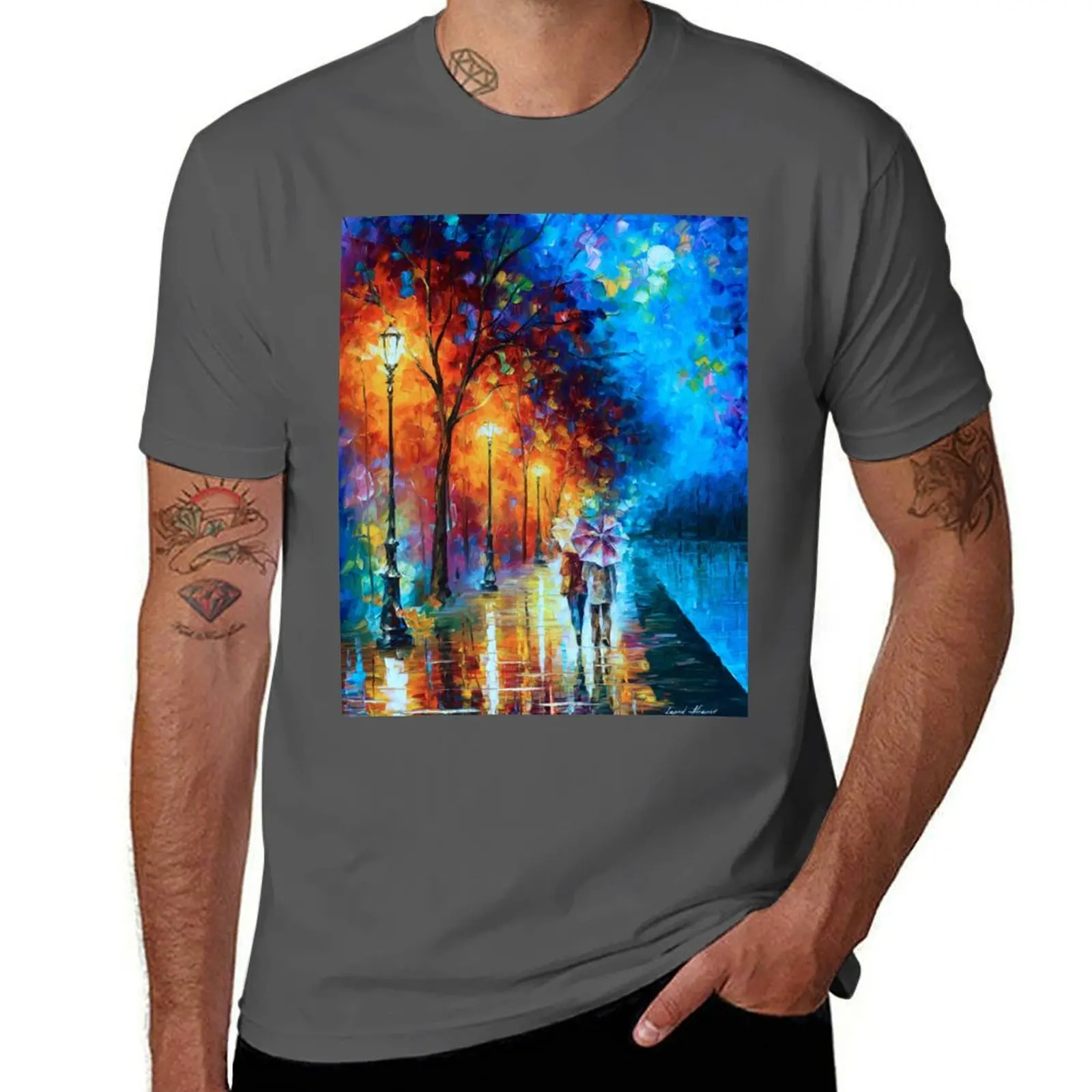 Love by The Lake - футболка Leonid Afremov, футболки для мужчин, хлопковая мягкая футболка, мужская роскошная мужская футболка, футболка с рисунком