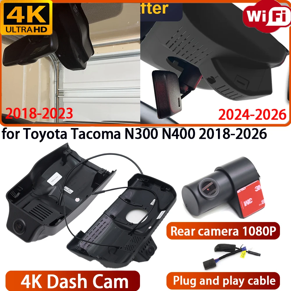 for Toyota Tacoma N300 N400 2018-2026 Video Recorder 4K DVR Dash Cam Wifi Camera 170° Wide Angle Loop Recording Plug & Play