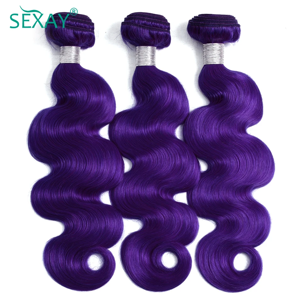 Пурпурные человеческие волосы Sexay, пучки с застежкой, Детские волосы, индийские волнистые волосы, волнистые волосы, 28 длинных пряди ков волос с 4x4 кружевными зажимами
