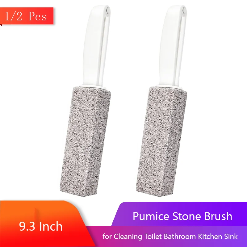 1/2 Pcs Pumice Stone Brush with Handle, Scouring Stick Remove Toilet Bowl Hard Water Rings for Cleaning Toilet Bathroom Kitchen