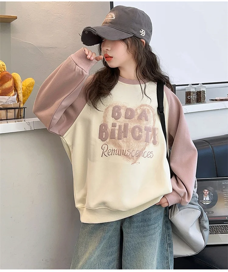 Kinder-Thermo-Sweatshirt für Mädchen Wintermode Fleece Herzmuster Rosa Kleidung Kinder Dickes Warmes Samt-Sweatshirt Outfit – Detail 6