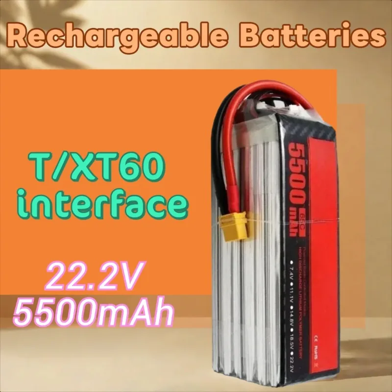 

22.2V 5500mAh 6S 65C T/XT60 LiPo Battery for RC Quadcopter Helicopter FPV Racing Drone Rechargeable Battery