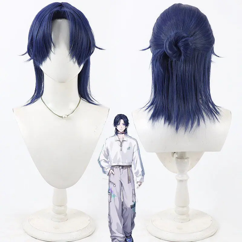 Virtual YouTuber Hanakago Tsubasa Cosplay Wig Blue Long Straight Heat Resistant Synthetic Hair