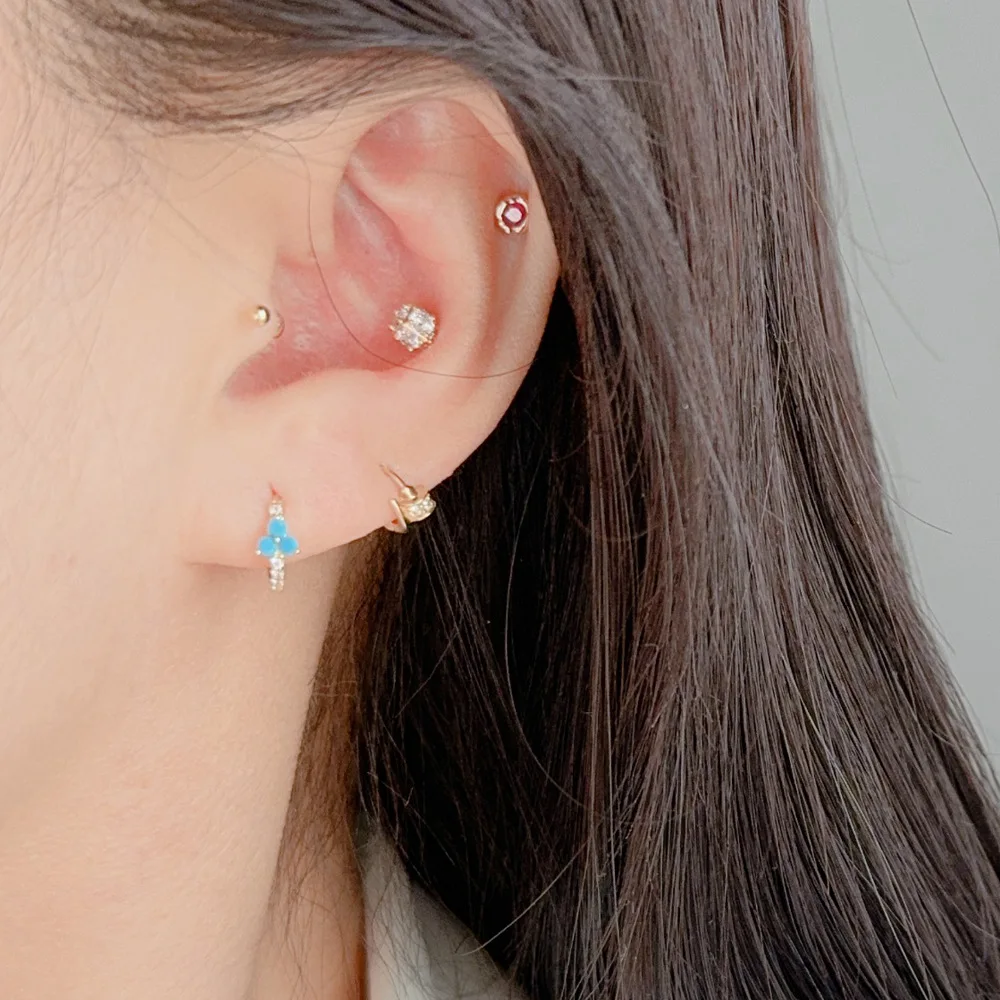 925 Sterling Silver Electroplated 18K Gold Inlaid Zirconia Flower Earrings for Women Fashionable Temperament Exquisite Jewelry