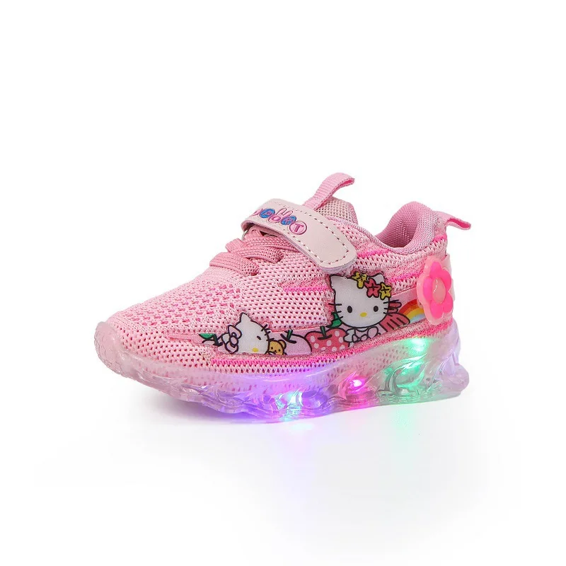 Hello Kitty Shoes For Kids Baby Lights Shoes Girl Anti-slip Sneaker Casual Children\'s Pink Purple Led Leisure Sports Shoes