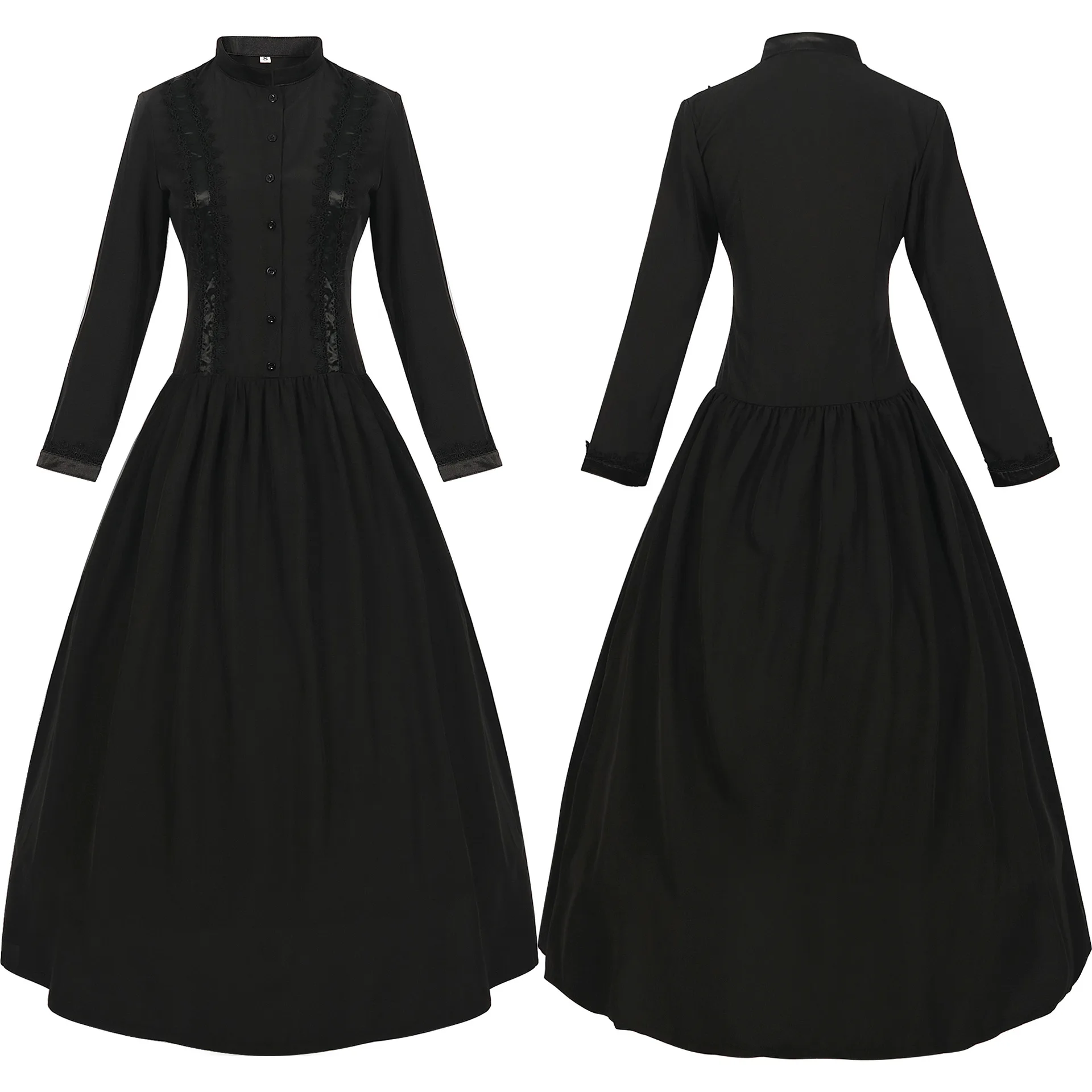 Wi Neues mittelalterliches Kostüm, langer Rock, Damen, hoher Kragen, Halloween, Vintage-Stil, formelle Kleidung, Herbst und Winter, saisonale Faion