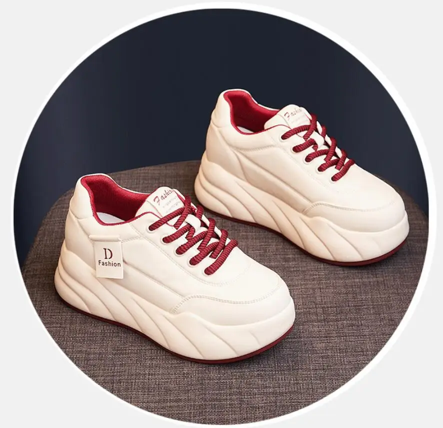 

Women's 6.5cm Platform Sneakers Large Size Casual Sports Board Shoes Spring 2026 Lace-Up White