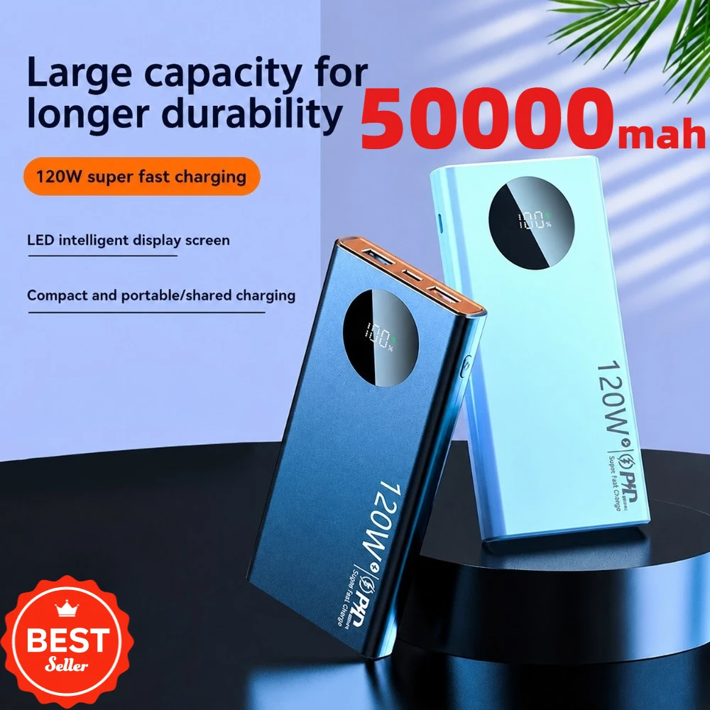 120W Super Fast Charging 500000mAh High Capacity Power Bank Thin Light Digital Display Power Bank For iPhone Samsung Huawei 2025