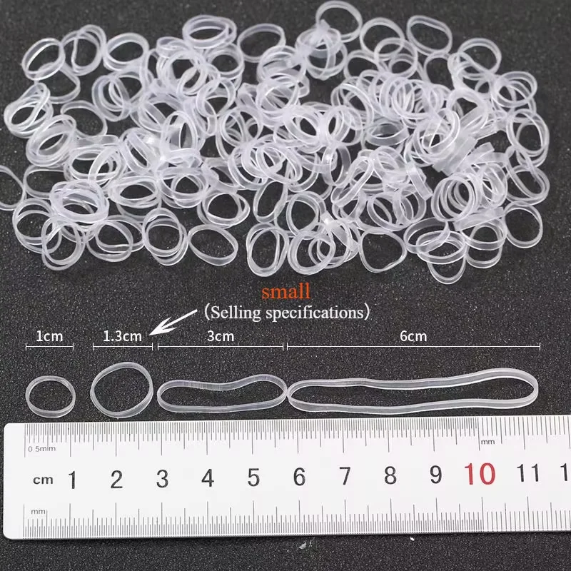 حزمة حلقة شعر كبيرة ومتوسطة وصغيرة وشفافة من المطاط الأبيض للاستعمال مرة واحدة من الجلد المتين الصديق للبيئة