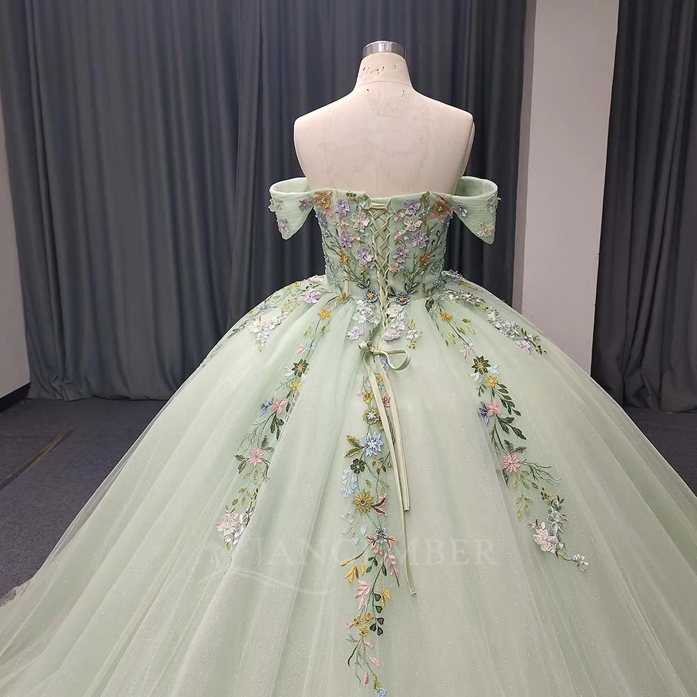 Princess Ball Gown Off Shoulder Beads Customized Quinceanera Dresses Birthday Scoop vestidos de 15 quinceañera Sweep Train