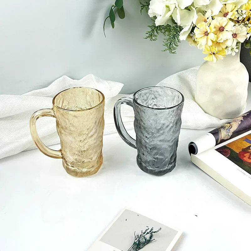 Retro style glacier pattern glass with handle high value drinking cup household teacup coffee cup i