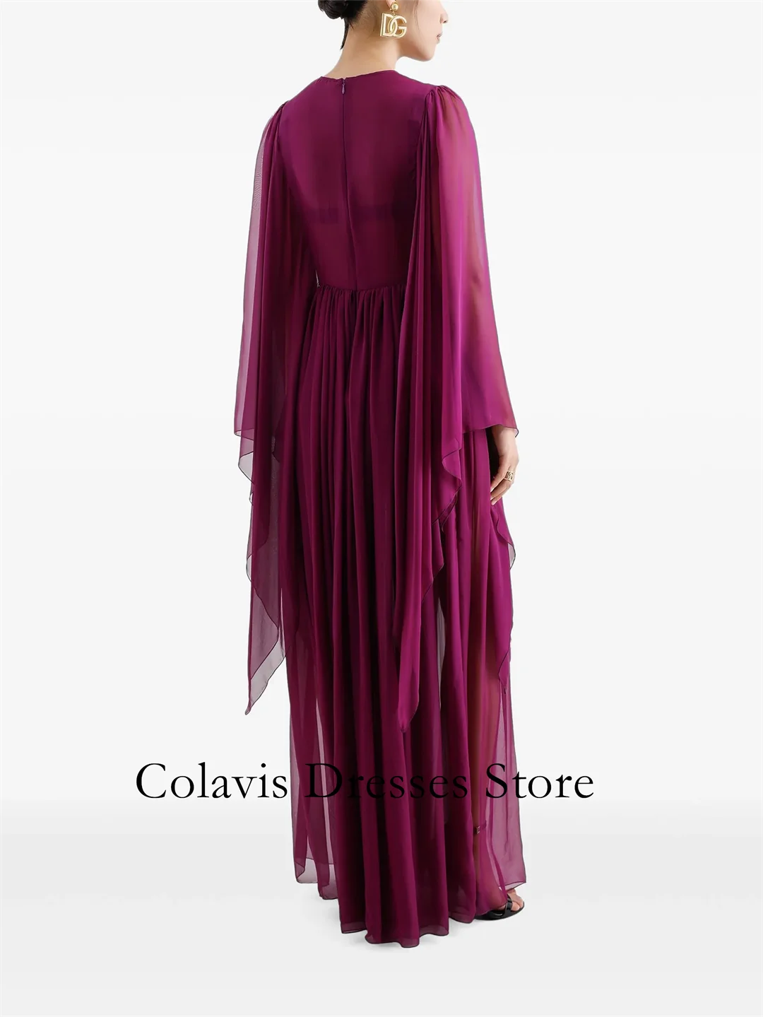 2025 مخصص الشيفون النبيذ الأحمر مطوي مضيئة الأكمام فساتين لحضور الحفلات الموسيقية مساء فستان المرأة فساتين السهرة فستان الحفلات الرسمية #2