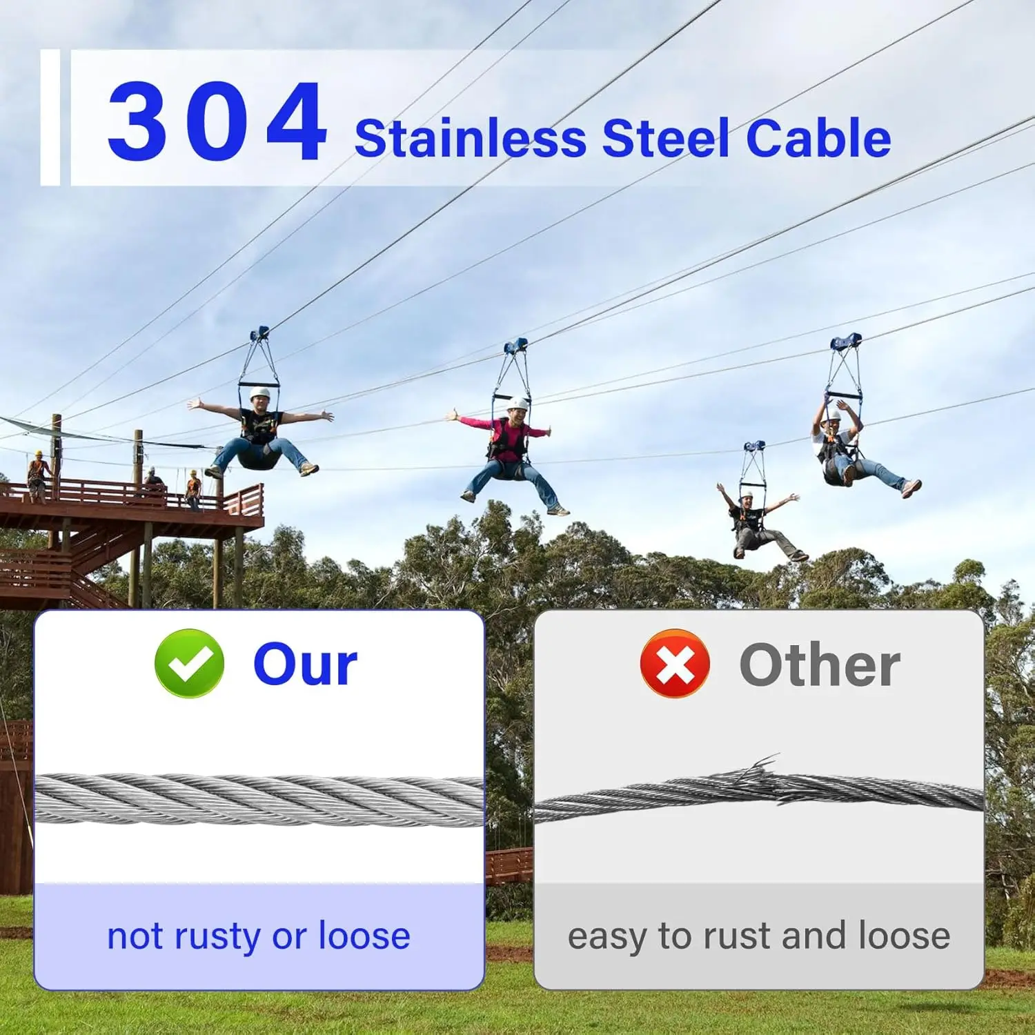 3/16" Stainless Steel Cable, 500ft Wire Rope, 7X19 Strands Aircraft Cable, 3700lbs Breaking Strength, Zip Line for Hea