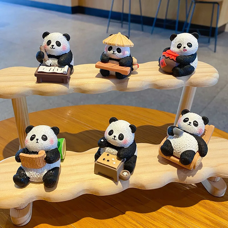 Urocza Miniaturowa Figurka Pandy z Żywicy, Rękodzieło, Kreatywny Prezent Kulturalny, Dekoracja na Biurko, Sztuka i Kaligrafia, Mały Element Dekoracyjny
