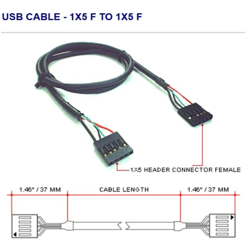 1.5ft/0.5m(Female to Female) Internal DuPont 5-Pin USB IDC Motherboard Header Female to Female F/F Extension Cable,