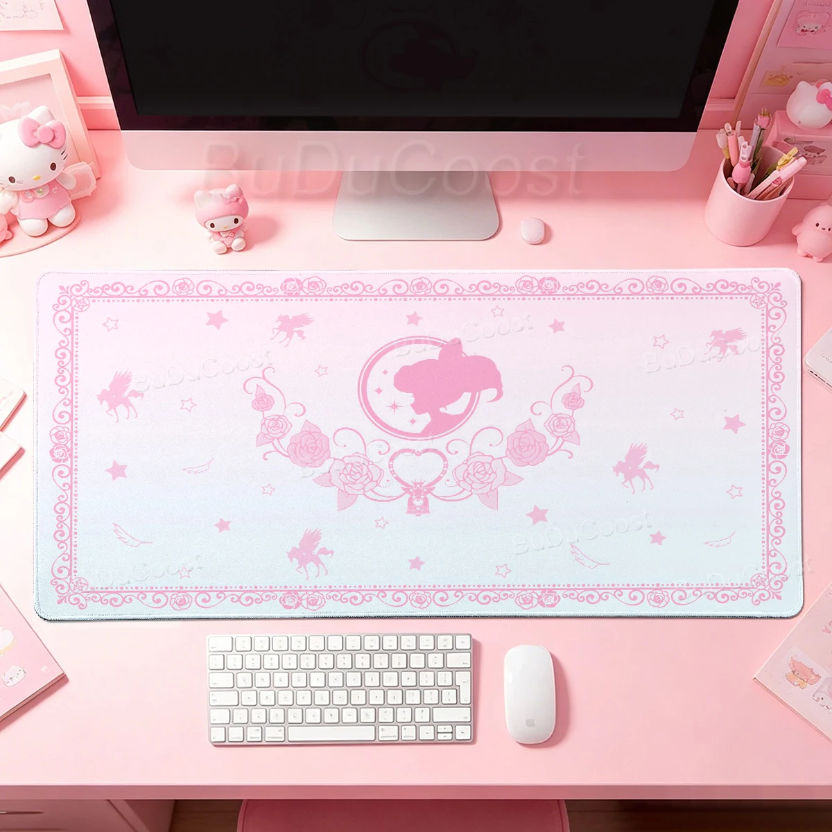 Kawaii Anime Girls Pink Mouse Pad Sailor Moon Large PC Gamer Mousepad Office Accessories Gaming Keyboard Desk Mat Aesthetics Rug view 3