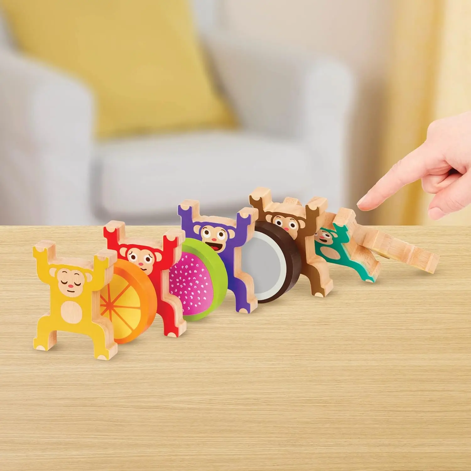 Wooden Stacking Monkeys Toy for Toddlers – Colorful Interlocking Rings – Develop Fine Motor Skills & Hand – Eye Coordination – F