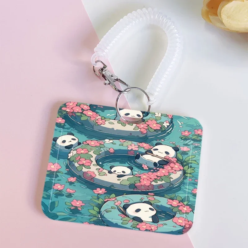 Lindos soportes de plástico para tarjetas de trabajo de Pandas de natación, funda para tarjeta de nombre multiusos, bolsa para identificación, funda protectora para insignia, colgante para negocios