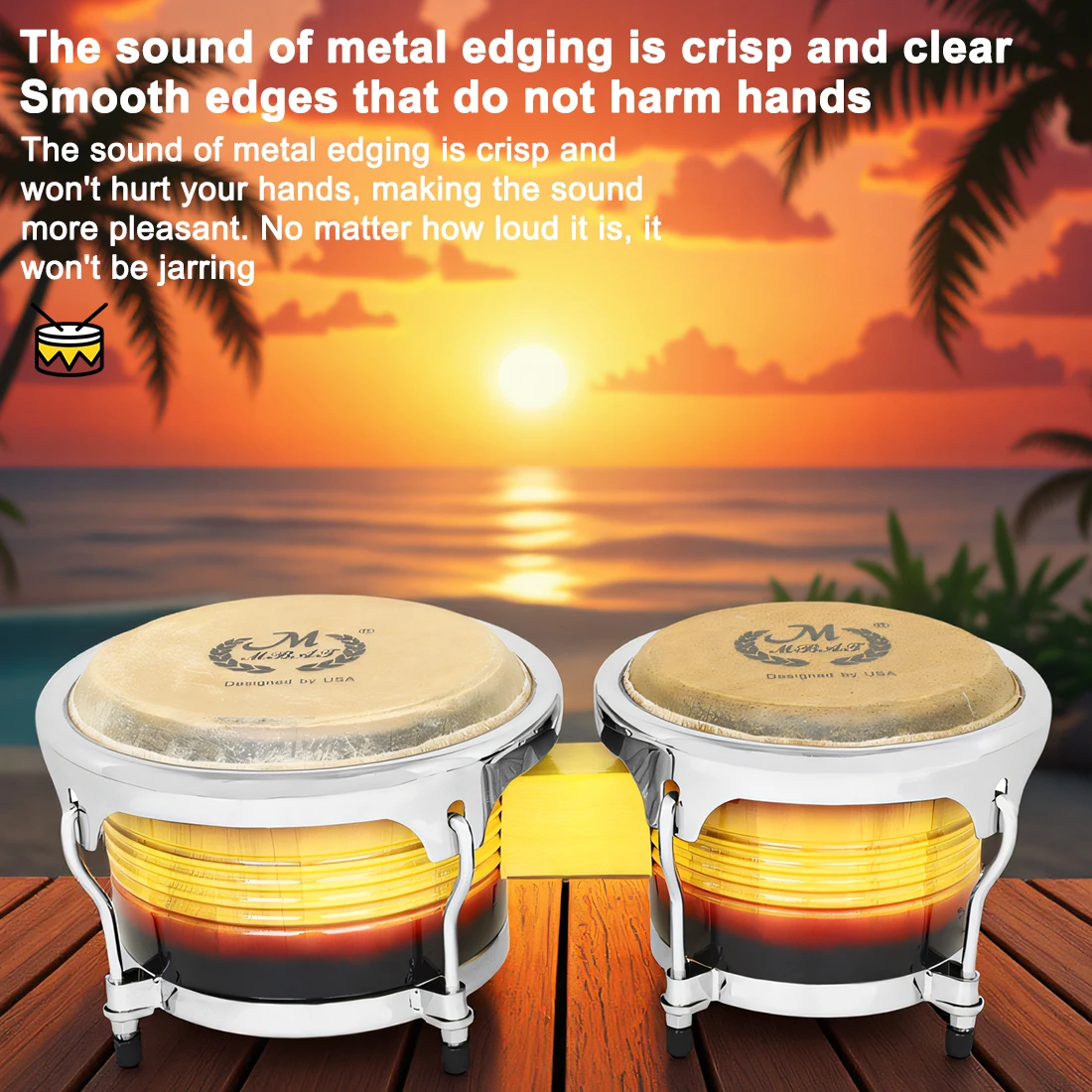 M MBAT 7+9 Inch Bongo Drum Oak+Aluminum Alloy+Buffalo Leather Water Buffalo Leather Drum Safe Suitable Performance