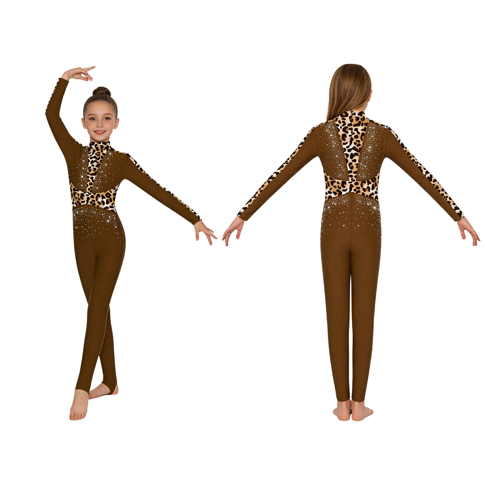 Kids Girls Acrobatics Gymnastics Leotards Rhinestones Ballet Jersey Unitards Bodysuit Rhythmic Artistic Skating Dance Costume