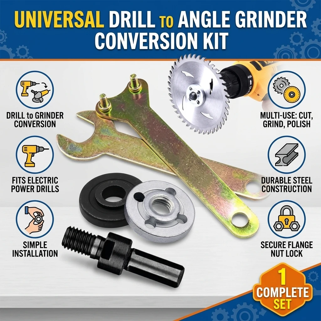 Angle Grinder Drill Adapter Set With Flange Nut Wrench Key For Cutting Disc Polishing Wheel Conversion Kit 1 Set