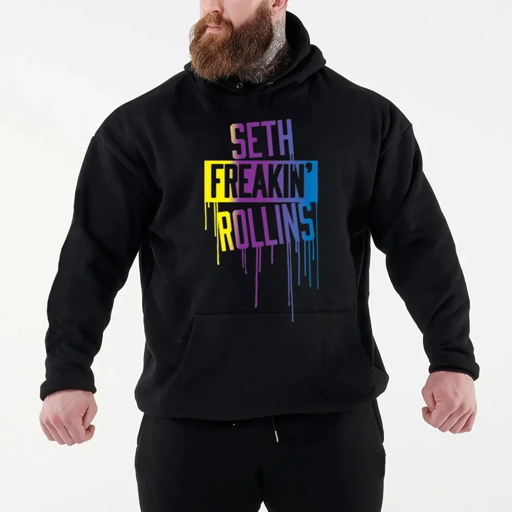 LE 2024 Autumn/Winter New Famous Wrestler Seth Rollins Men's Black Hoodie Street Sports Casual Pullover