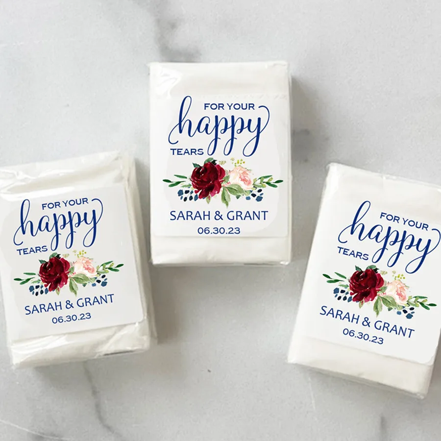 Happy Tears Tissue Set of 12 Personalized Wedding Favors image 3 Happy Tears Tissue Set of 12 Personalized Wedding Favors image