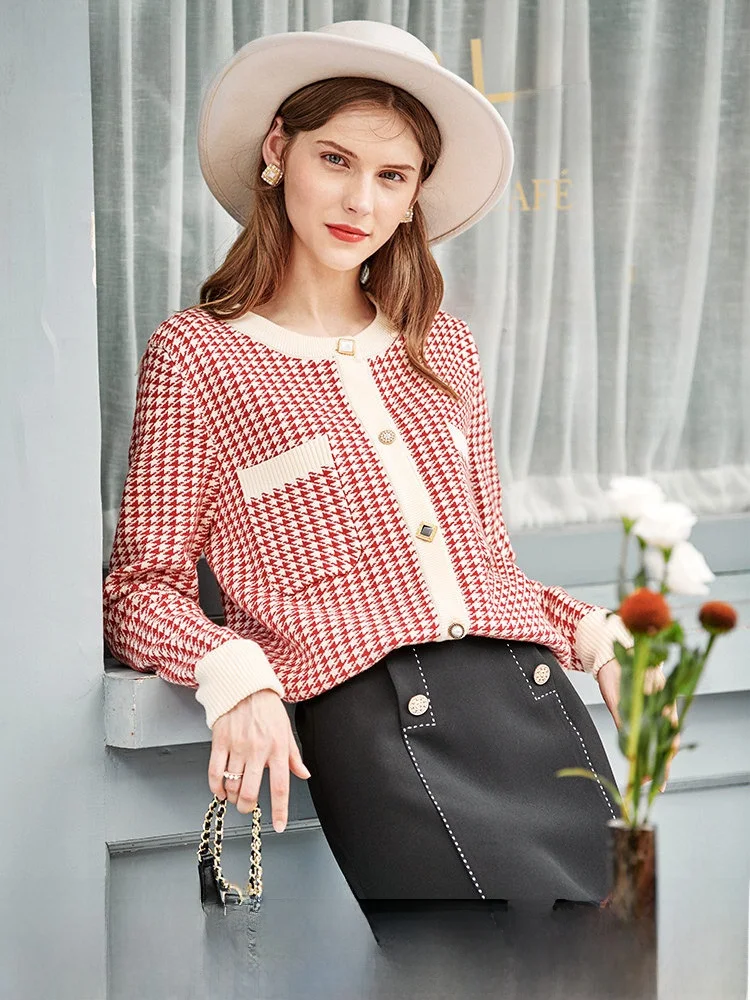 

Красный вязаный длинный женский свитер-кардиган на осень 2024, новая модель, однотонный, для офиса и повседневной носки, стиль OLrain.