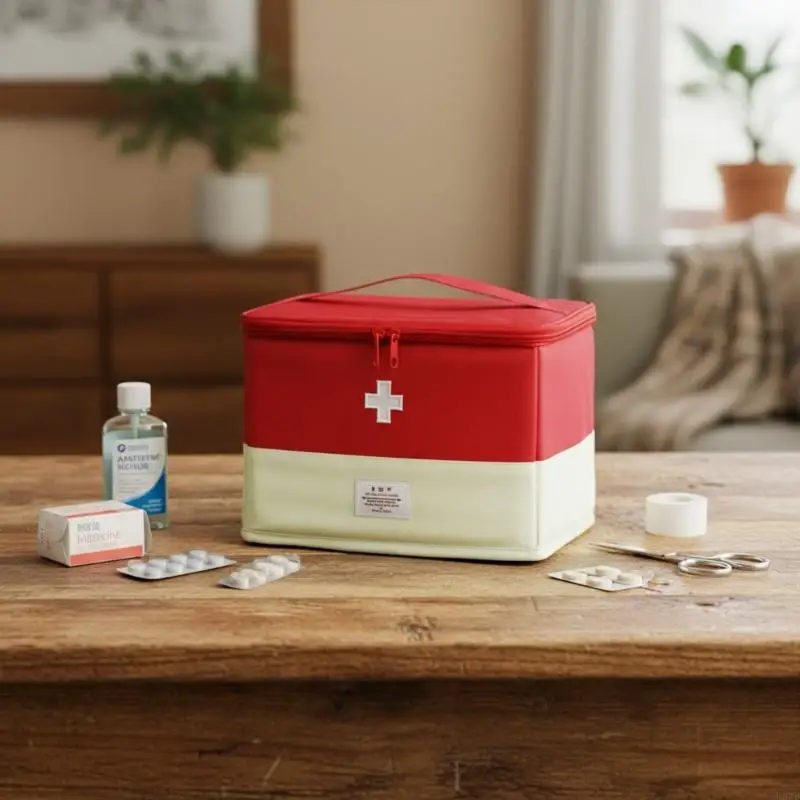 حقيبة تخزين للإسعافات الأولية ذات سعة كبيرة مع تصميم مقاوم للماء ومضاد للسقوط للمنزل والسفر والتنزه والتخييم وحماية السلامة H8WD