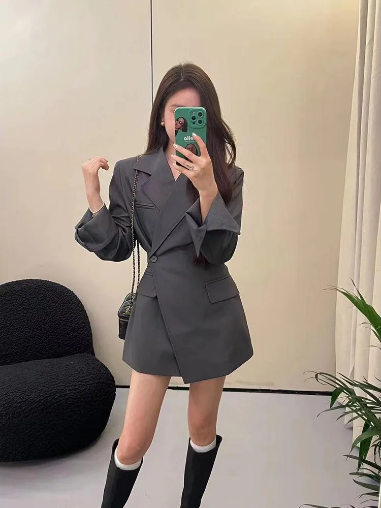 

Advanced Asymmetrical Slant Lapel Suit Jaet for Women Spring Korean Sle Vintage New Unique Super Beautiful Coat Trendy