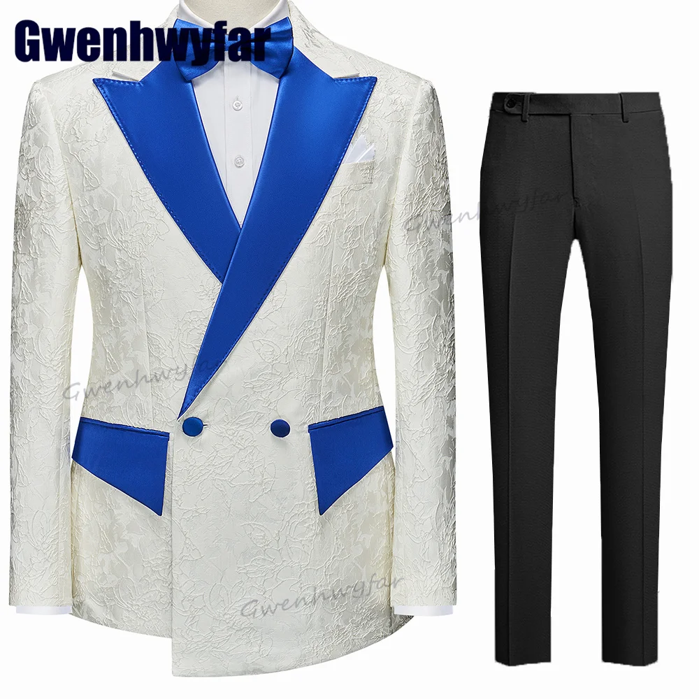 

Gwenhwyfar White Men's Wedding Suits 2023 New Asymmetric Length Tuxedos Groom Party Wear Jacquard Men Clothing 2 Pcs Blazer Sets
