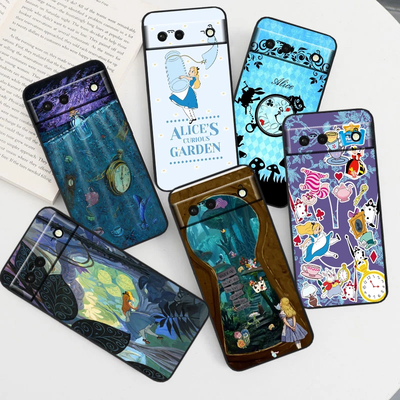 

Alice In Wonderland Cartoon For Google Pixel 9 8 7A 7 6A 6 5A 5 4 4A XL 5G Black Silicon Shockproof Shell Funda Phone Case