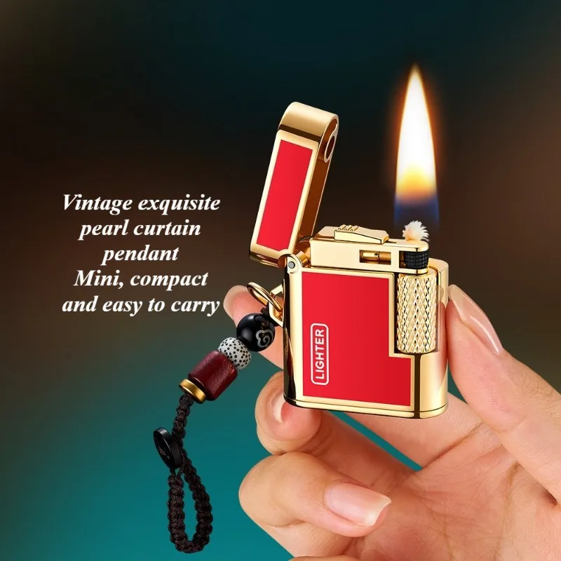Fashionable Retro Metal Exquisite Small Square Brick Lighter, Classic Open Flame Side Sliding Grinding Wheel Cigarette Lighter