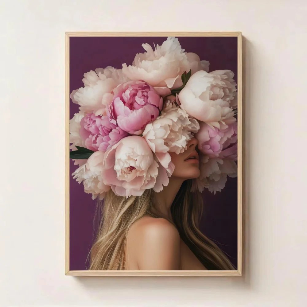 Goddess of Spring Elegant Feminine Woman Minimalist Retro Flower Headcrown Poster Canvas Painting Wall Art Picture Bedroom De