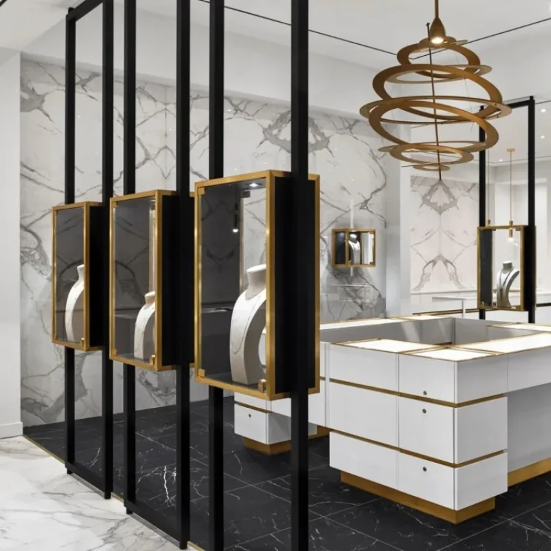 

custom.Bespoke Jewelry Display Furniture Solid Wood Metal Glass Jewelry Cabinet Jewelry Store