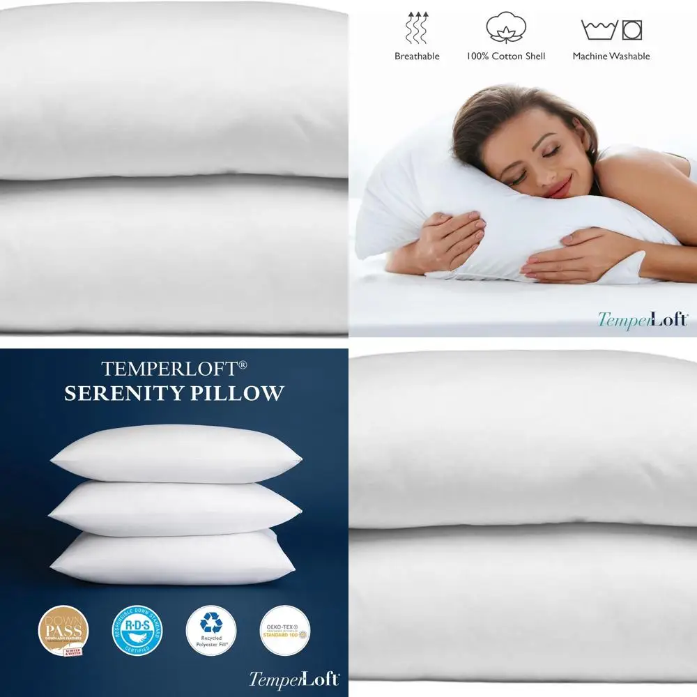 

Serenity Pillow Set of 2 - Premium Down/Alternative Fill, 20x26, 100% Cotton, Luxury Hotel Quality for Home